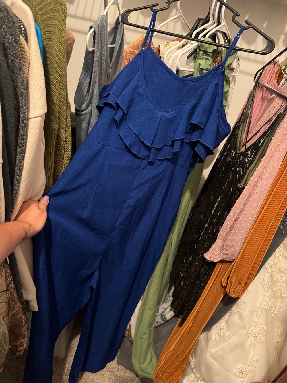 Royal Blue Ruffle-Front Jumpsuit